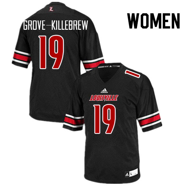 Women #19 Marquis Grove-Killebrew Louisville Cardinals College Football Jerseys Stitched Sale-Black - Click Image to Close